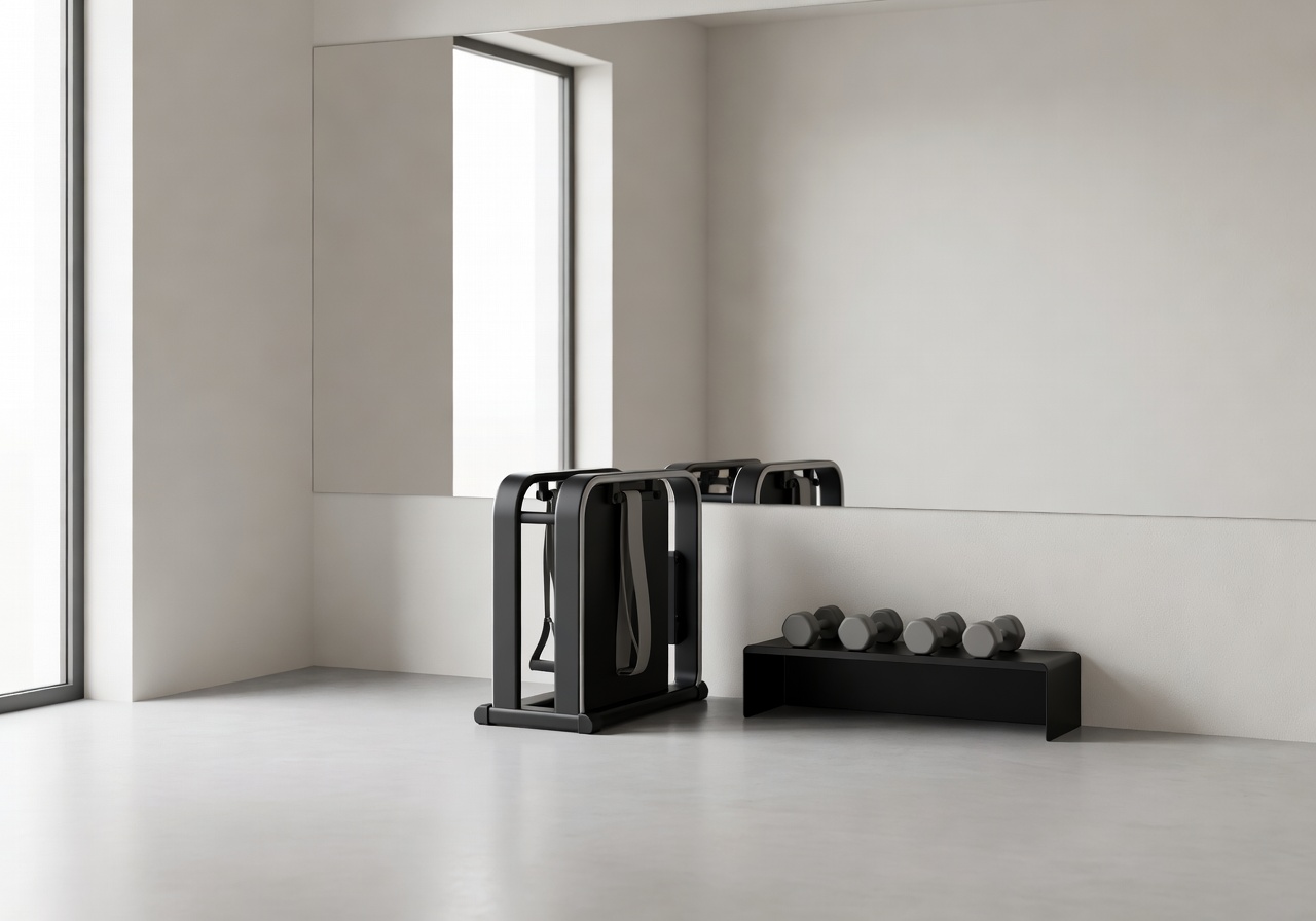 Clean modern home gym setup with compact Coraplayterritory equipment