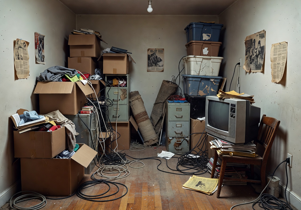 Cluttered room before home gym setup with limited space