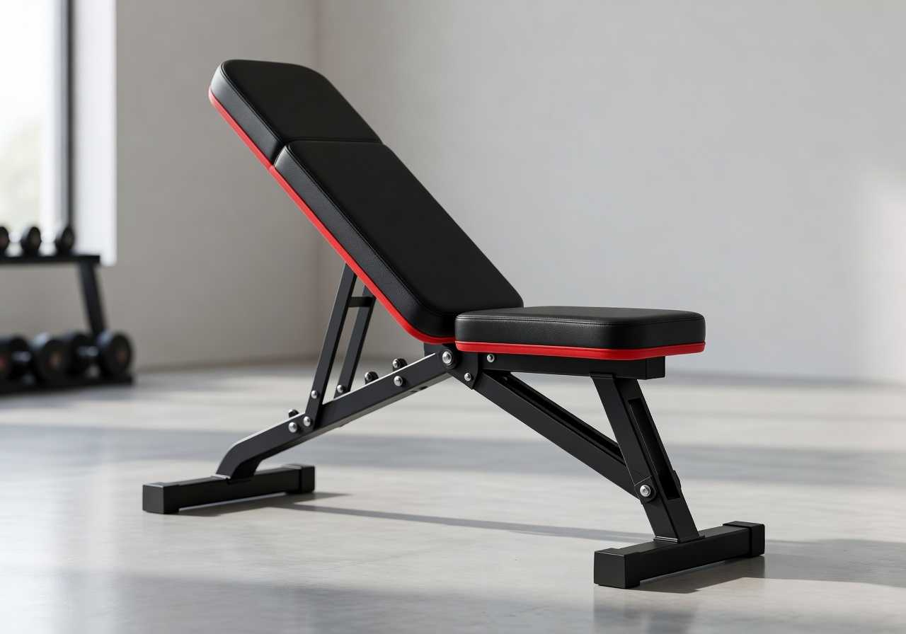 FoldX Bench Pro compact foldable weight bench in black and red finish