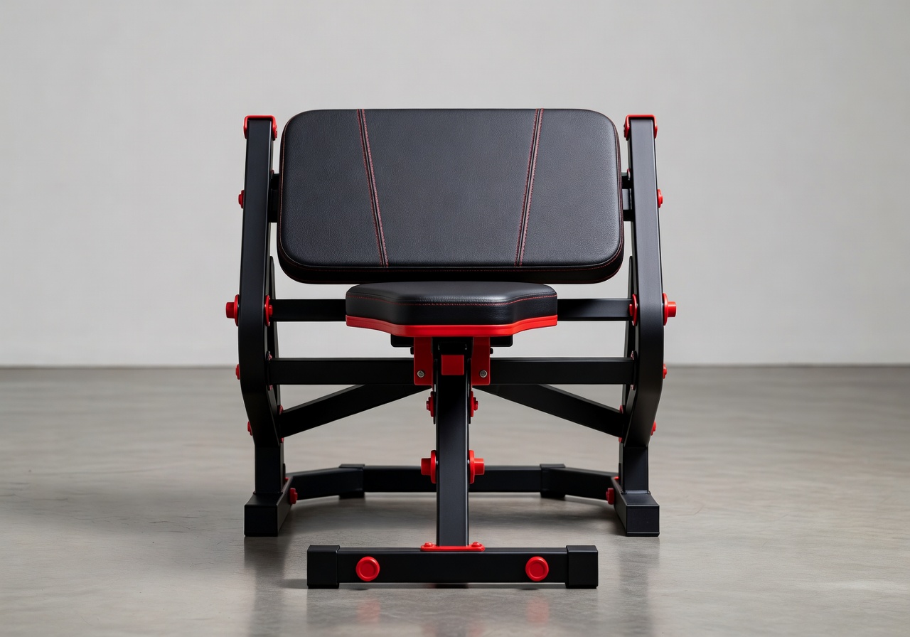 FoldX Bench Pro foldable weight bench front view showing black and red design