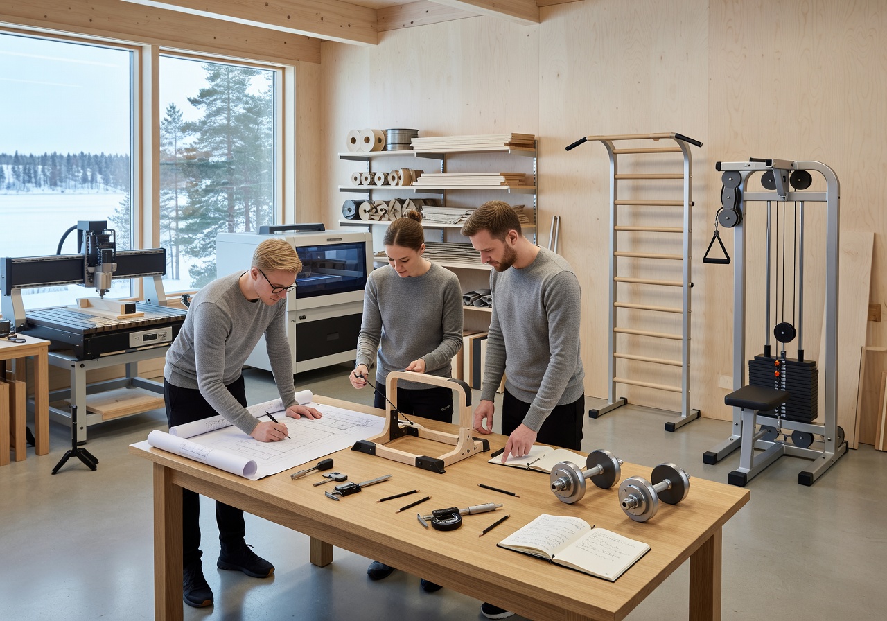 Modern Finnish design studio where Coraplayterritory gym equipment is engineered and prototyped